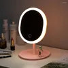 Miroirs Miroir de maquillage ovale avec lumière LED Bureau de maquillage intelligent Dortoir de beauté rechargeable intelligent