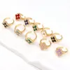 Natural Shell Clover Luxury Designer Bang Rings for Women with Shining Bling Crystal Lucky 18K Gold Open Ring Jewelry9264603