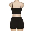 Kvinnors träningsdräkter Wishyear 2022 Black Ribbed Knit 2 Piece Set Crop Top and Shorts Sexig avslappnad solida sommarkläder för kvinnor Drop