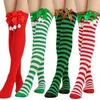Noel Kadınlar Festival Cadılar Bayramı Partileri Moda Kontrast Çizgili Top Çorap Kızlar Diz Yüksek Çorap Noel Çizgili Çorap
