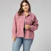 Damesjassen doib vrouwen roze corduroy massieve kleur afslaan kraag knop losse casual jas 2022 herfst winter plus size jas