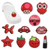 MOQ 20PCS PVC Cartoon Strawberry Mushroom Tomato Car Lipstick Red Shoe Charms Parts Accessories Buckle Clog Butons Dinsband Bracelet Decoration Party Gifts