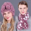 Hats Scarves Gloves Sets Genuine Knitted Rex Fur Fedoras Hat With Scarf Winter Fashion Ear Protector Headgear Neckrings LF21009QX