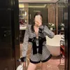 Women's Tracksuits KUSAHIKI Korean Plaid Two Piece Set Women Chic Bowknot V-neck Long Sleeve Short Coat High Waist Fashion Shorts 2022