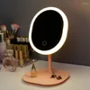 Miroirs Miroir de maquillage ovale avec lumière LED Bureau de maquillage intelligent Dortoir de beauté rechargeable intelligent