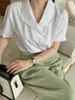 Blusas femininas HziriP Escritório Senhora Entalhada Camisas Sólidas Mulheres Soltas Verão Manga Curta 2022 Moda Chic Normcore Trabalho Desgaste Slim Casual OL