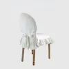 Fundas para sillas Funda de lino para comedor en casa francesa Volantes de algodón Blanco puro El Banquete de boda Oval Square Sli Seat