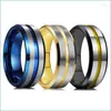 Eheringe Eheringe Mode 8mm Edelstahl Für Männer Blau Gold Groove Abgeschrägte Kante Verlobung Herren Jahrestag Schmuck GIF Dhusg