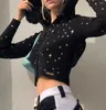 Women's Knits 2022 Star And Moon Embroidery Sleeve Fur Coat Women Hooded Short Crop Top