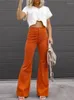 Kvinnor Pants Elegant Spring Autumn Women Corduroy Trousers Casual Skinny Wide Leg Solid Long Female Streetwear High Midist Bottoms