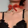 Sexy Leather Bowknot Choker Necklace Punk Style Women Bowknot Bells Necklaces for Gift Party