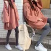 Women's Hoodies Fashion Women Harajuku Style Loose Females Long Solid Color Hooded Tops Womens BF Korean Female Pullover Students