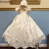 Girl Dresses Communion Dress Vintage Short Sleeves Applique Baby Baptism Christening White Beige Bow Gown