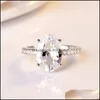 Fedi nuziali Fedi nuziali Moda per donna Grande ovale Zircone Pietra intarsio Elegante anello di fidanzamento S925 Gioielleria raffinata Anniversaryweddin Dh0Ww