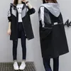 Kvinnors dike rockar streetwear windbreaker kvinnor casual huva medium lång kappa höstkvinna koreansk mode blixtlås fall