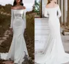 Sjöjungfrun bröllopsklänning 2023 brudklänningar från axel domstolståg mjuk satin långärmad enkel boho strand vestidos de novia