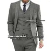 Costumes pour hommes Automne / Hiver Vert Herringbone Hommes Slim Fit Veste Gilet Pantalon 3 Pièces Marié Mariage Tuxedo Angleterre Trajes de Hombre 2022