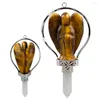 Naszyjniki wisiorek SUNyik rzeźbiony naturalny kryształowy kamień stróża leczenie sześciokątne pryzmat dla kobiet naszyjnik srebrny kolor biżuterii