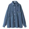 Dames blouses corduroy shirt dames herfst lange mouwen lente en Korean losse bf luie vriendje blauw jas