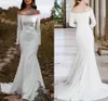 Abito da sposa a sirena 2023 Abiti da sposa con spalle scoperte Corte dei treni Raso morbido Manica lunga Semplice Boho Beach Abiti da sposa