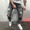 Erkek Kot Erkek Vintage Sıska Diz Yırtık Yırtık Streetwear Ince Pantolon Homme Dilenci Delik Hip Hop Koşu Kot Pantolon