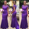 Bridesmaid Dress Aso Ebi Purple Dresses Mermaid Beadings Illusion Round Neck Capped Sleeves Maid Of Honor For Bridal Party Gowns