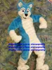 Bleu Blanc Longue Fourrure Furry Loup Costume De Mascotte Renard Husky Chien Fursuit Adulte Personnage De Dessin Animé Tenue Costume Marque L'occasion Grande Fête zx466