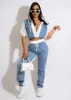 Women's Two Piece Pants Casual Women Tracksuit Set Patchwork Denim Zip Tank Top Sporty Leggings Matching Streetwear Skinny Outfits Sportwear