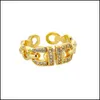 An￩is de casamento An￩is de casamento White Cubic Cubic Notadoent Ring Ajust￡vel Retro de punho aberto para mulheres meninas de j￳ias vintage Bague Dhj5d