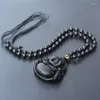 Anhänger Halsketten Tropfen Natürliche Obsidian Halskette Feines Schwarzes Lächeln Maitreya Buddha Für Frau Männer Vintage Kostenlose Kette