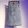 Jupes Poche Mini Grande Taille Patchwork Vintage Wash Jeans 6XL Été Harajuku Taille Haute Avant Fendu Genou Longueur Denim Jupe Midi