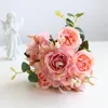 Fleurs décoratives Vintage Rose Bouquet soie fausse fleur mariage jardin décoration feuilles vertes artificielles bricolage plantes décor à la maison accessoires