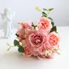 Decoratieve bloemen Vintage Rose Bouquet Silk Nep Bloem Bruiloft Tuin Decoratie Groene bladeren Artificial Diy Plants Home Decor accessoires