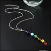 Подвесные ожерелья Sier Simply Style 7 Чакра Mticolor Natural Stone Beads Beads Ожерелье Длинная цепь для женщин очарование коллиер воротник dhhnt