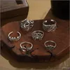 Band Rings Sier Vintage Goth Punk Set For Men Girls Women Cool Gothic Ring Pack Trendy Stackable Boho Chunky Knuckle Emo F Otgrq