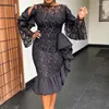 Sukienki swobodne kobiety czarna sukienka vintage koronkowe długie rękaw gosie ramię patrz przez poruszenie patchwork bodycon impreza moda żeńska szaty