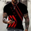 Camisetas masculinas com combinação de letras e listras, casual, manga curta, moda, 3D, decote redondo, textura simples, roupas de rua