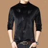 Camisetas masculinas 2022 Autumn e Winter Casual Gold Velvet Impresso T-shirt Meio-Alto Camiseta Harm Base Camisa Soft Trend M-4xl