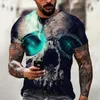 Herren-T-Shirts Horror 3D-Druck kurz￤rmeliges T-Shirt und ￼bergro￟es locker locker sitzender Piratensch￤del Shirt Sommer xxs-6xl