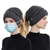 Bonnet tricoté pour femme, avec trou pour queue de cheval, chignon haut en désordre, couleur unie, neige extensible, hiver