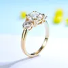 Solitaire Ring Halkalar Kuololit 2.8Ct 18K 14K Sarı Altın Kadınlar için D VVS Yuvarlak Solitaire Double Halo Nişan Noel 221024