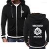 Hoodies masculins 2022 Fashion Supernatural Men Winchester Bros Sportswear Imprim￩ Couleur d￩contract￩e Fleece Zipper Veste Mens Hoode