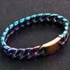 Link Bracelets Stainless Steel Cuban Chain Man Necklaces/Bracelets For Men Blue Colorful Plated Nickel-Free Hypoallergenic Jewelry Gift