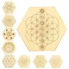 Tapis de table 1PC Orgonite Chakra Fleur De Vie Lotus Yoga Hexagonal Bois Naturel Sculpté Au Laser Pour Cristal Pierre Set De Table Tasse Tapis Art Artisanat