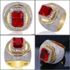 An￩is de casamento an￩is de casamento estas moda grande anel geom￩trico vermelho com zirc￣o de pedra amarela cheia de ouro grande para menu de homens entrega dhnmc