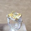 Anneaux De Mariage Bague En Pierre Naturelle Cristal Jaune S925 En Argent Sterling À La Mode Luxueux Grand Carré Femmes Hommes Cadeau Bijoux Fine Jewe