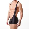 Gym Clothing Men's Wrestling Singlet Bodysuit Silky Smooth.Wrestling Solid Color Faux Leather Sexy Costume