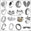 Bandringe Sier Vintage Goth Punk Set für Männer Mädchen Frauen Cooles Gothic Ring Pack Trendy Stapelbar Boho Chunky Knuckle Emo F Otgrq