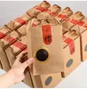 Geschenkomschakeling 10 stks rond venster Toon theepakket doos touw rijst handgreep hand poket kraft roodbruine papier korrel opslag vochtbestendige tas