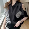 Women's Blouses Off Shoulder Silk Shirts Women Satin Shirt For Short Sleeve White Office Lady Blouse Tops Basic